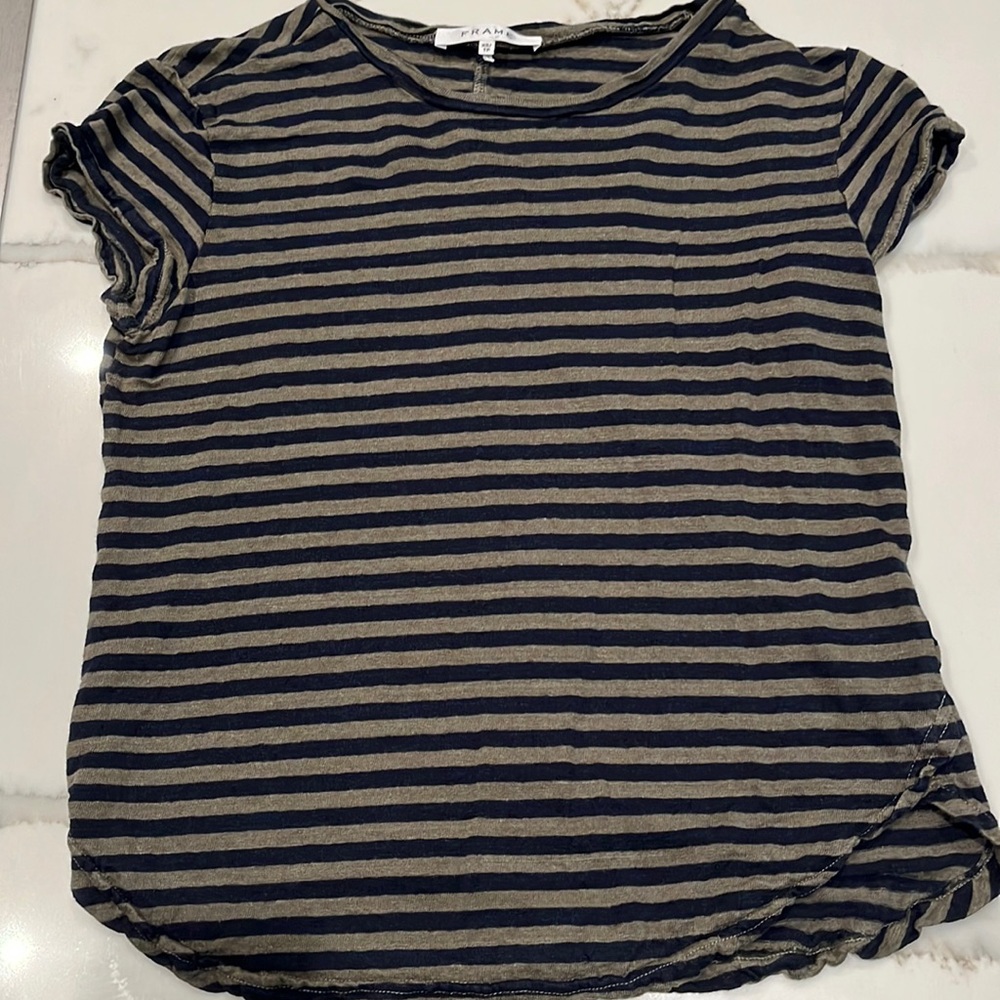 Navy blue and olive green striped tshirt Frame